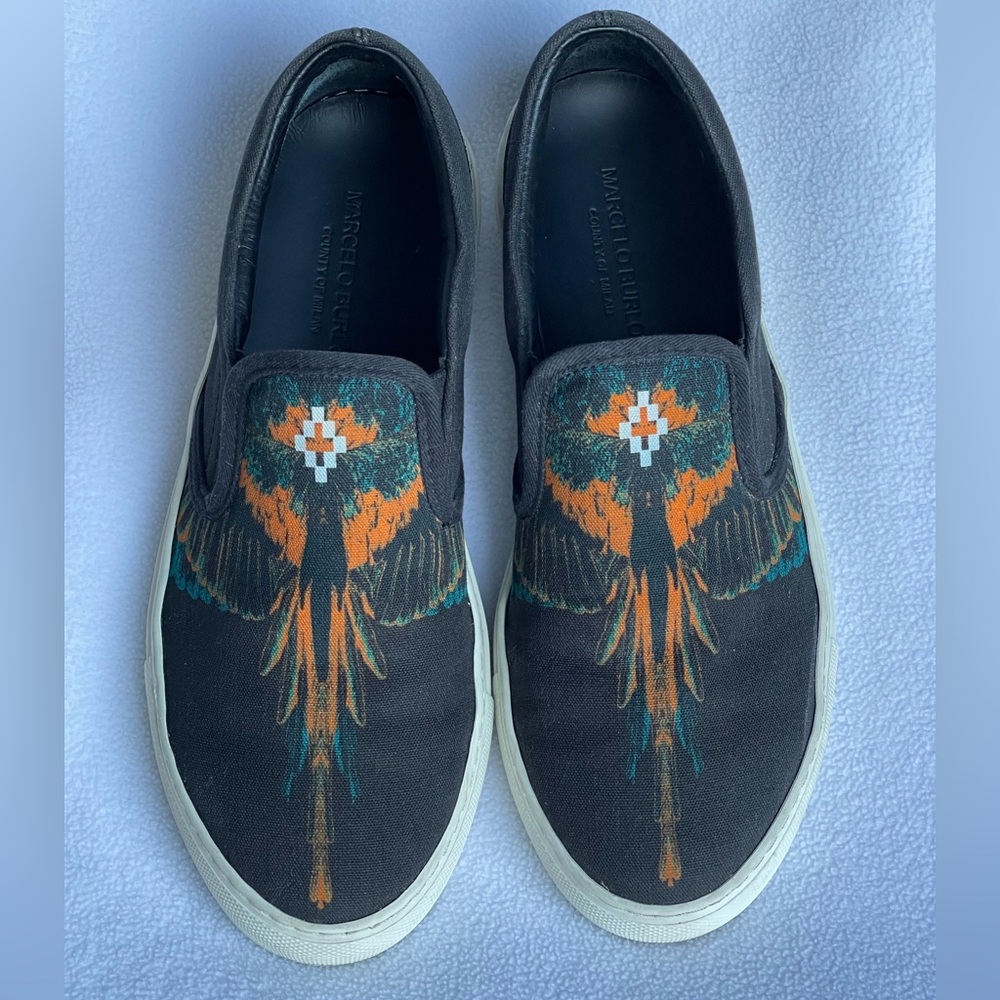 MARCELO BURLON of MILAN Black "Wings" Slip-On Sneakers, Men's Size 6 US / 39 EU